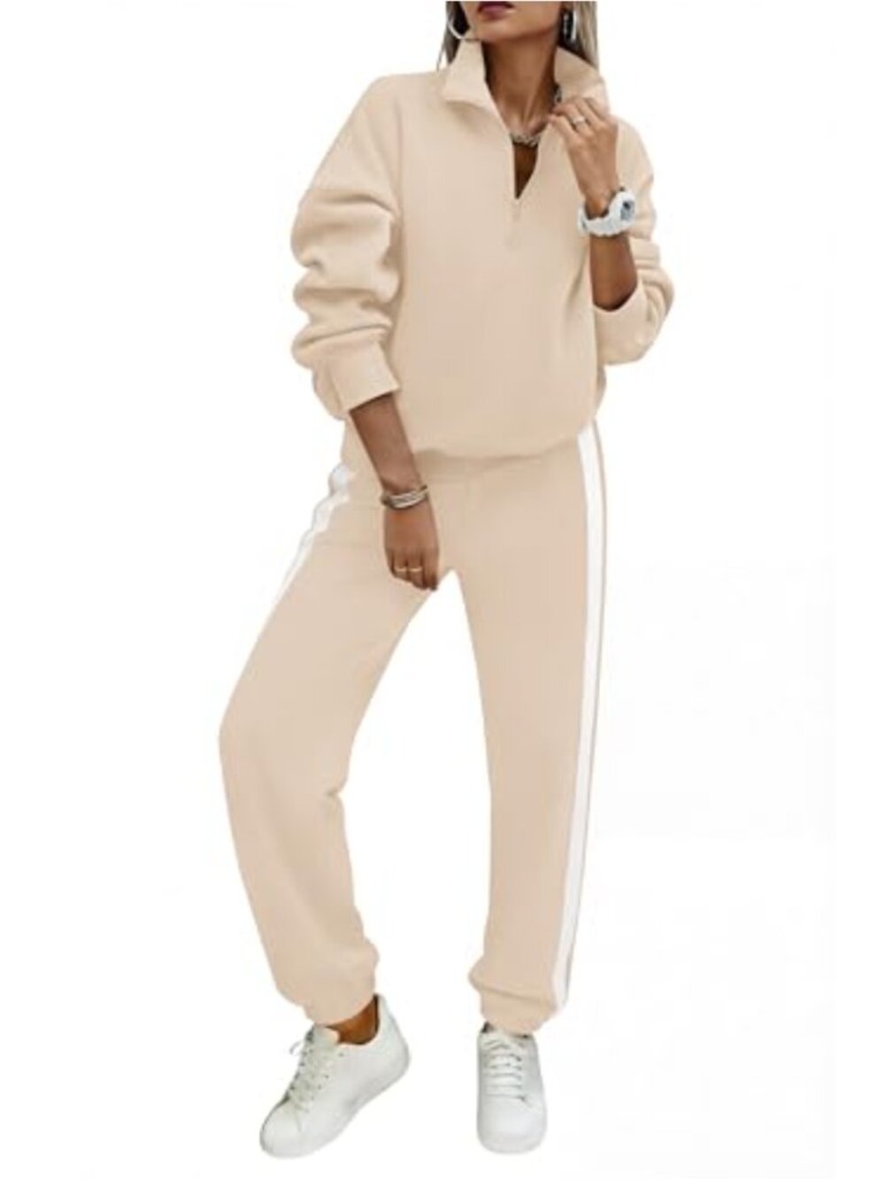 Womens 2 Piece Sweatsuit Half Zip Sweatshirt Jogger Lounge Travel Set